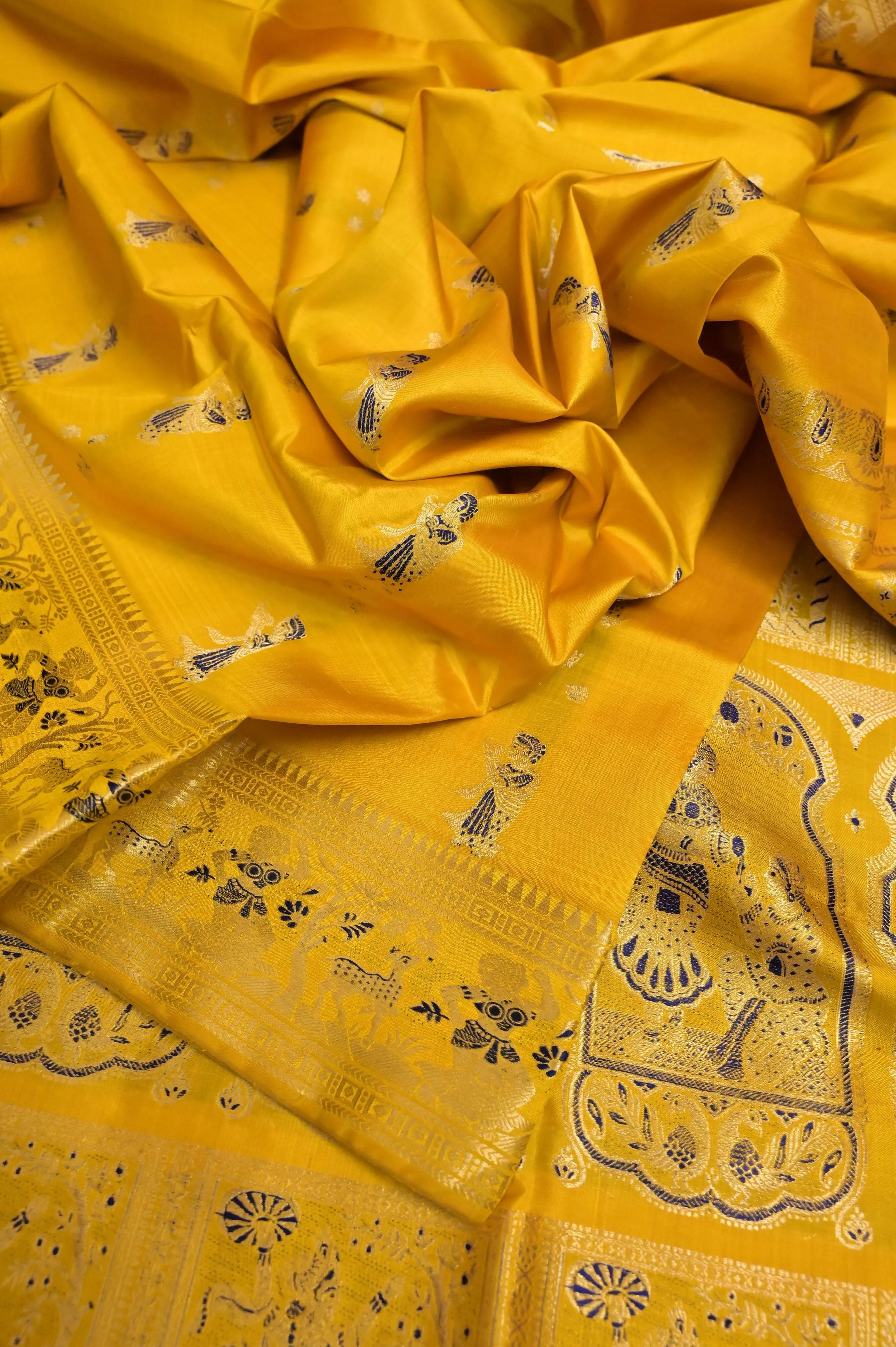 Deep Yellow Color Pure Baluchari Silk Saree