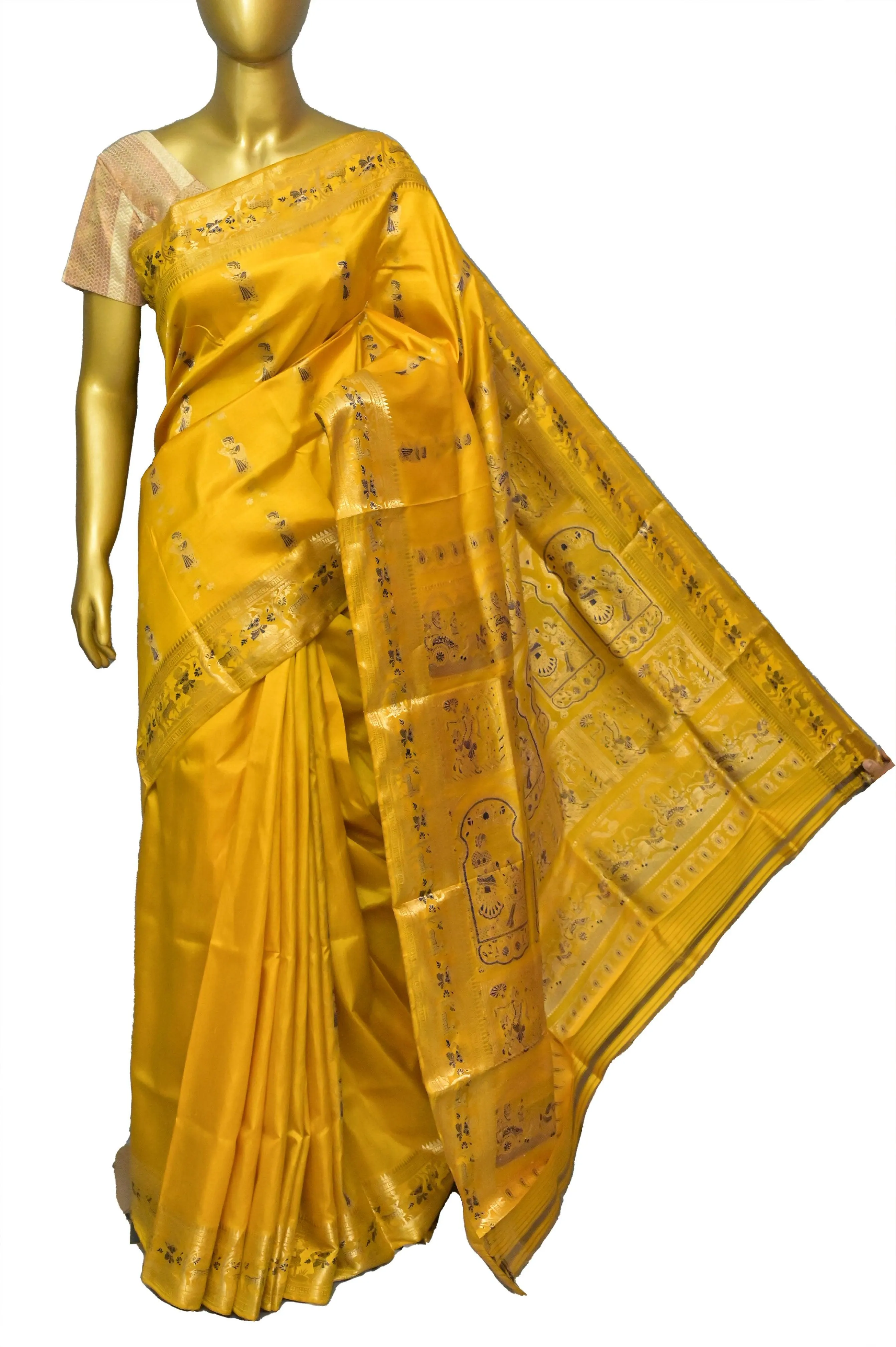 Deep Yellow Color Pure Baluchari Silk Saree