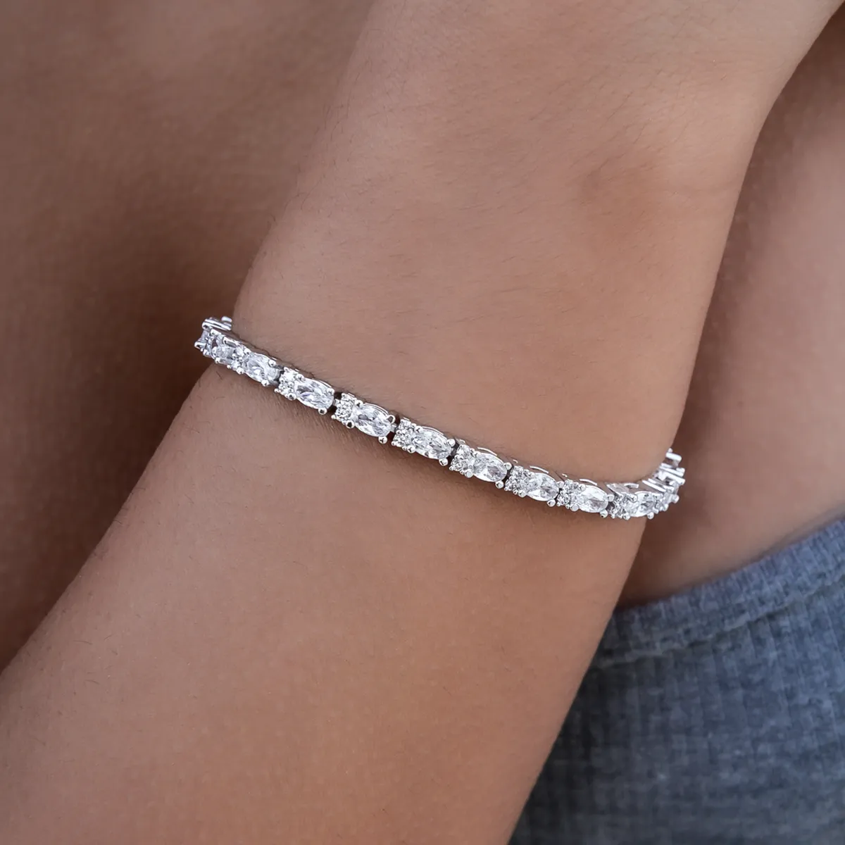 Diamond Mixed Oval Cut Tennis Bracelet- 3mm