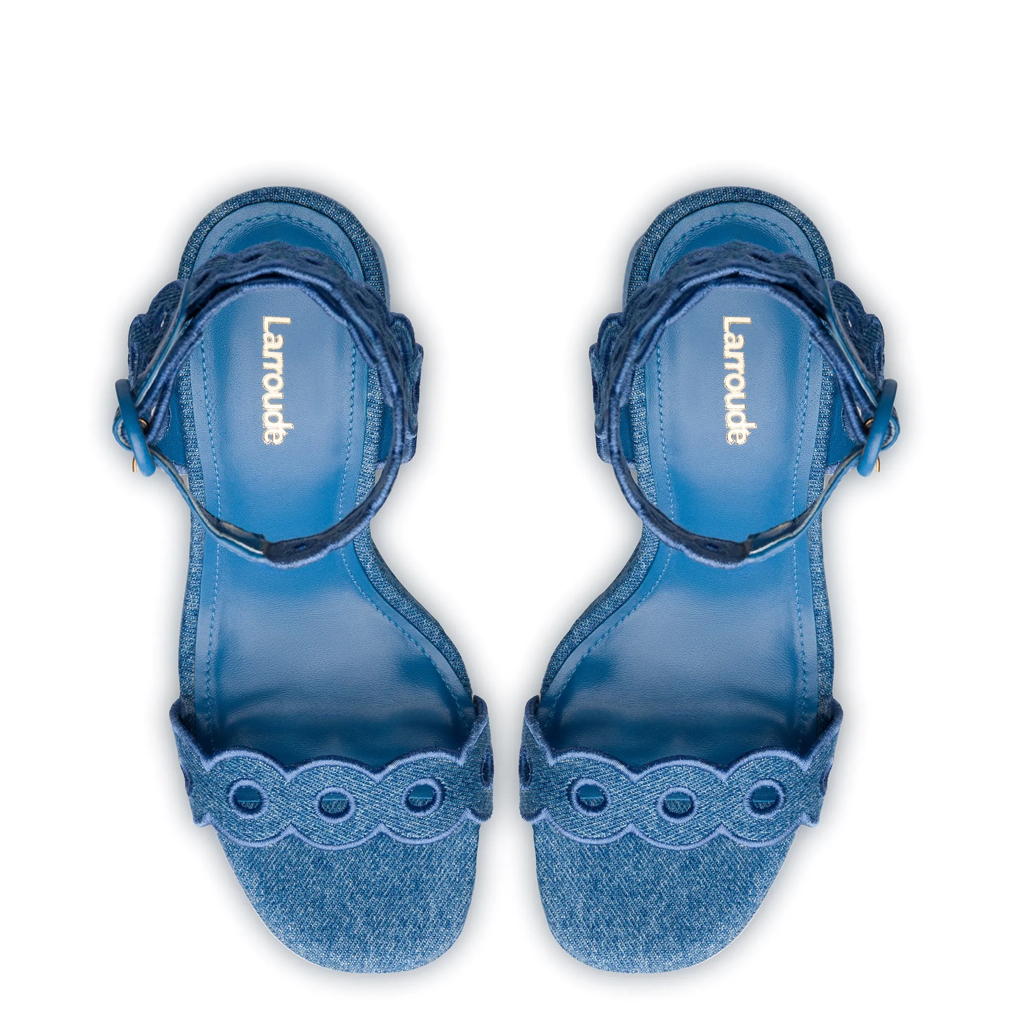 Dolly Broderie Sandal In Blue Stoned Denim