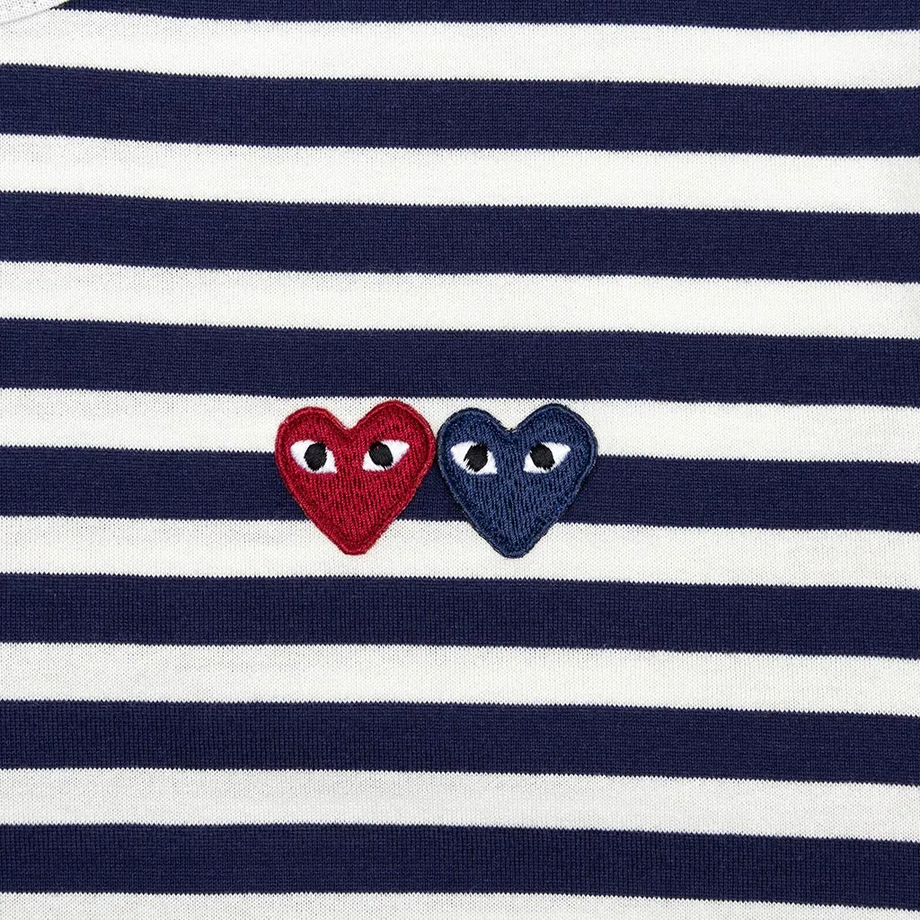 Double Heart Striped Shirt - White/Navy