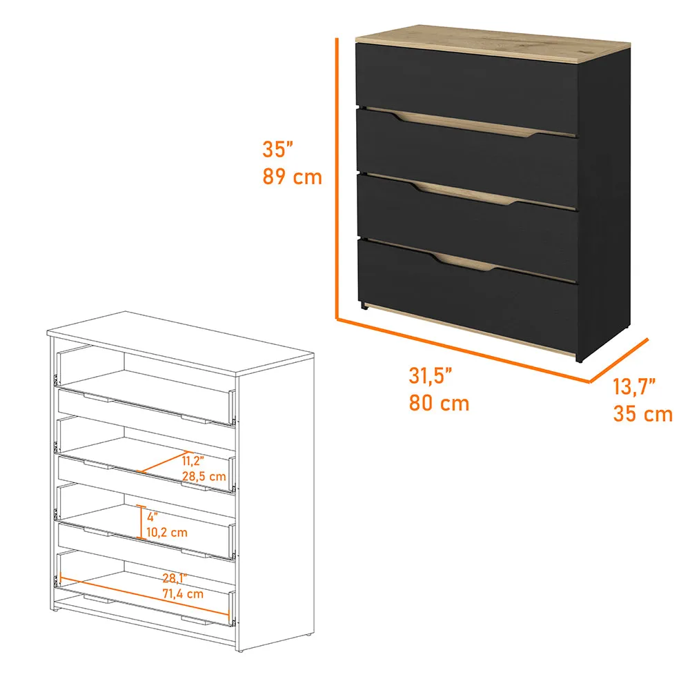 Dresser Oboe Superior Top Four Drawers Black/Light Oak