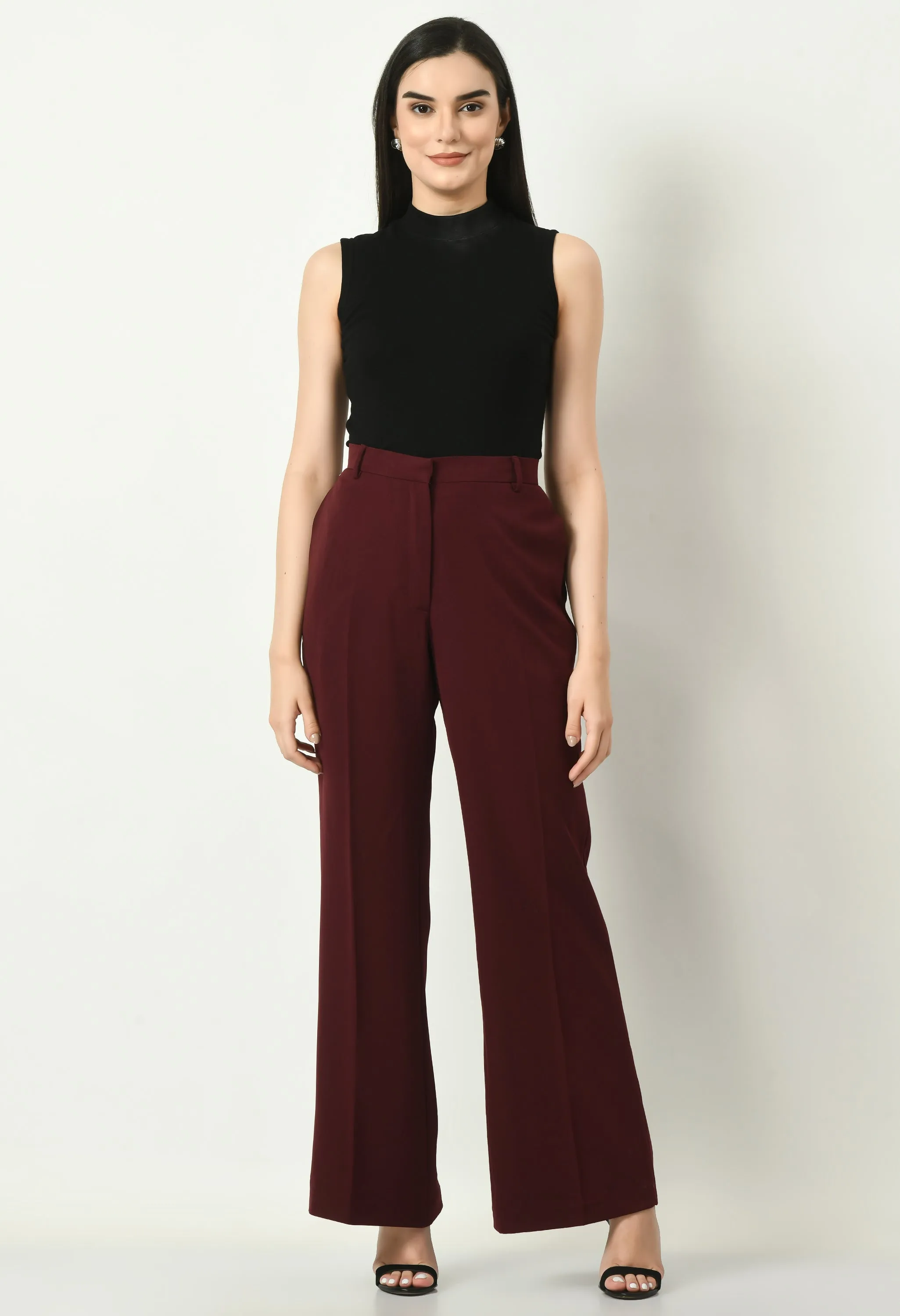 Exude Eminence Solid Bootcut Trousers (Wine)