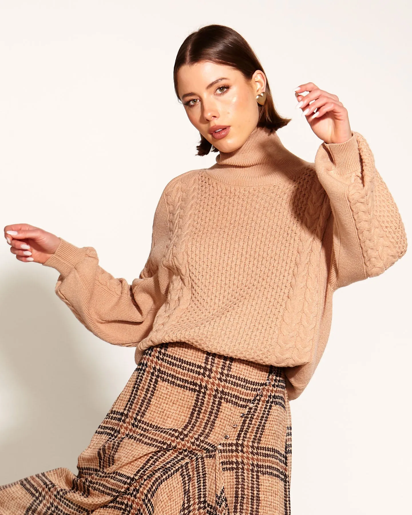 Fate   Becker Treasure Turtleneck Cable Knit - Tan