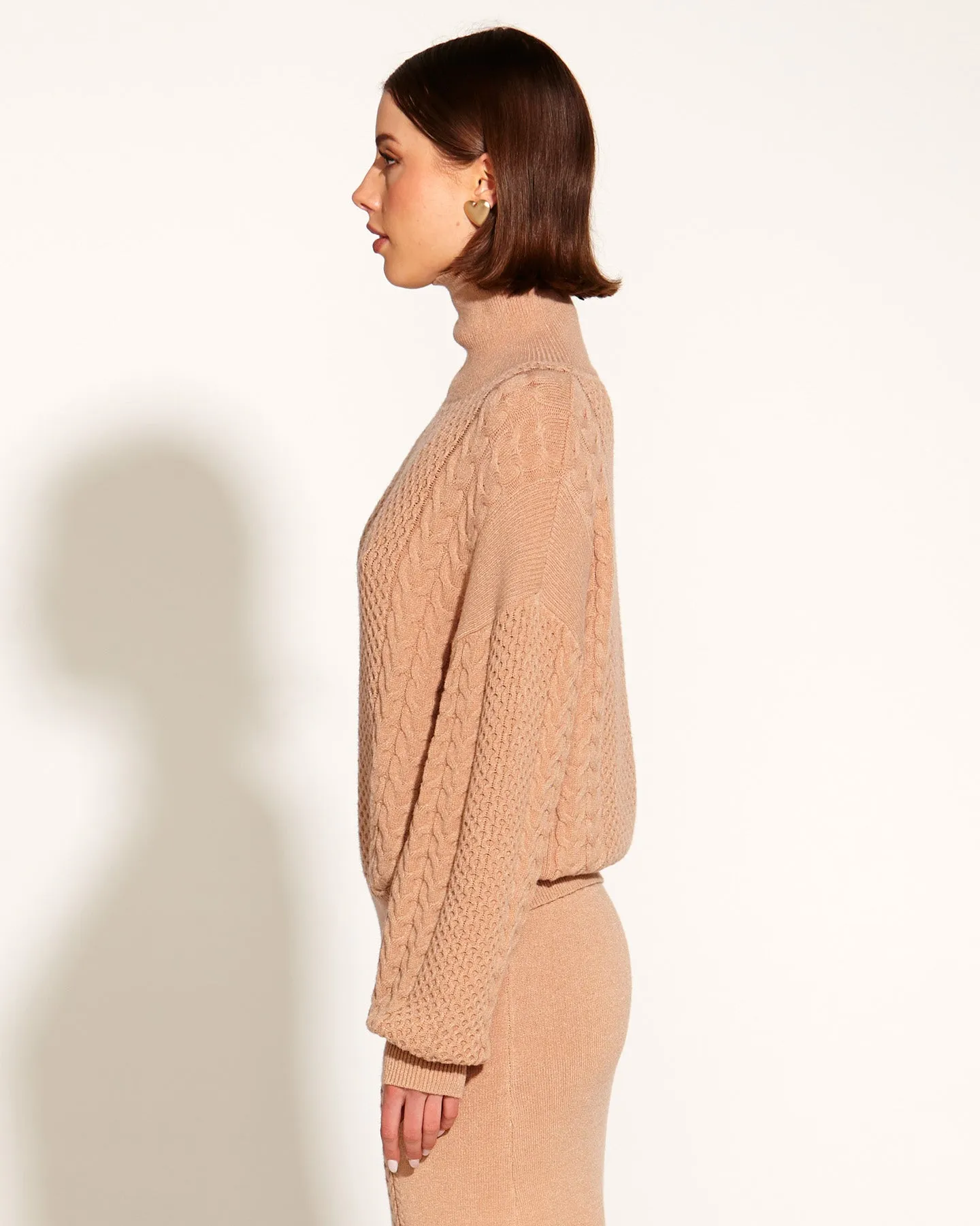 Fate   Becker Treasure Turtleneck Cable Knit - Tan