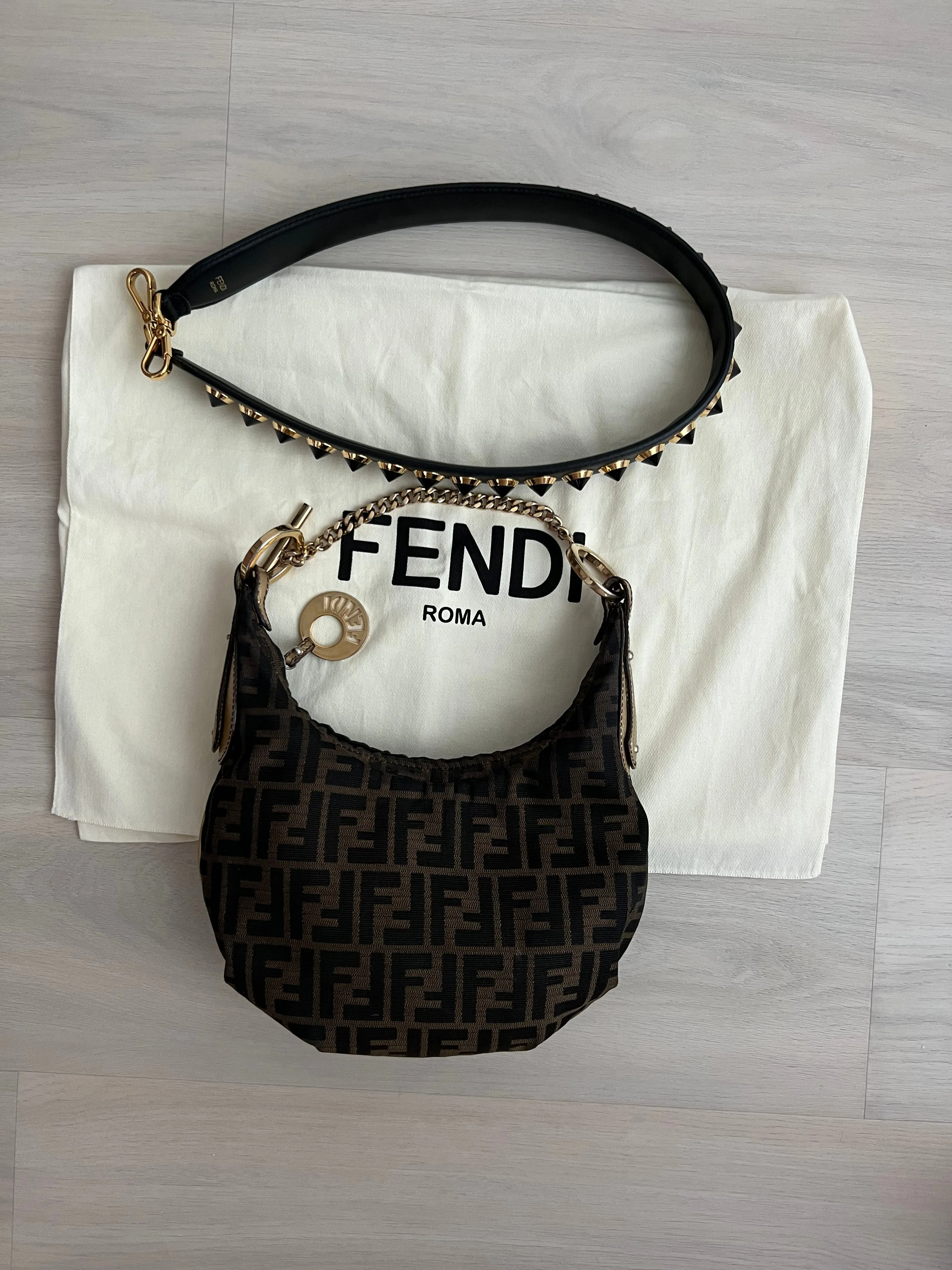 Fendi Vintage Tabacco Zucca Canvas Chef Chain Hobo Mini Bag