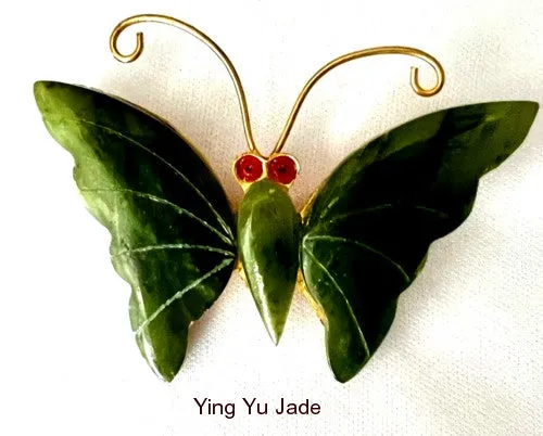 Free Spirit Vintage Jade Large Butterfly Pin (P673)