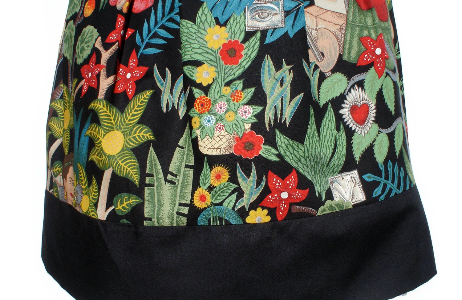 Frida Mexican Inspired Flowers and Animals Skirt Black #S-RS752