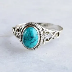 Gemstone Ring with Turquoise Oval in 925 Sterling Silver