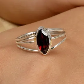 Genuine Red Garnet Marquise Healing 925 Sterling Silver Ring