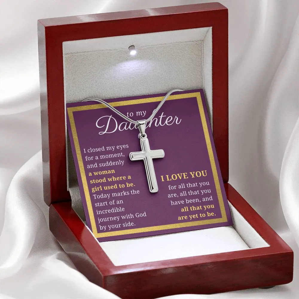 Gift For Daughter, Confirmation or Baptism Journey With God Stainless Steel Cross Necklace