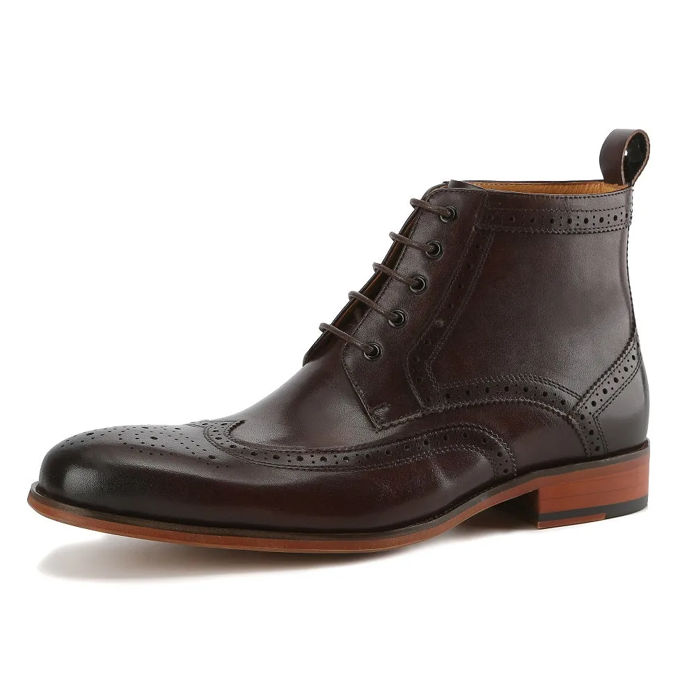 Gino Vitale Men's Handcrafted Genuine Leather Lace-Up Brogue Dress Boot