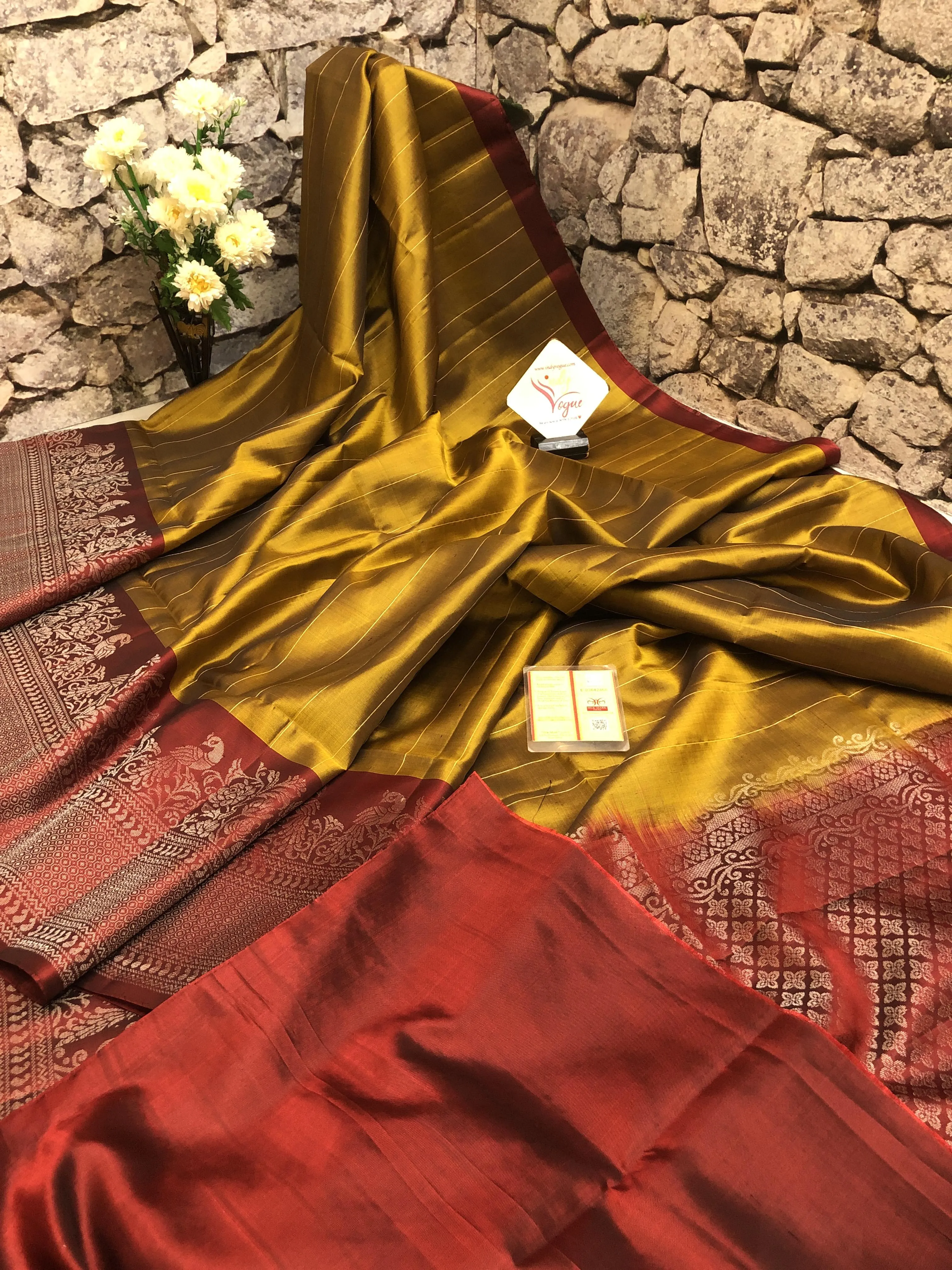 Golden Mustard Color Pure Kanchipuram Silk Saree