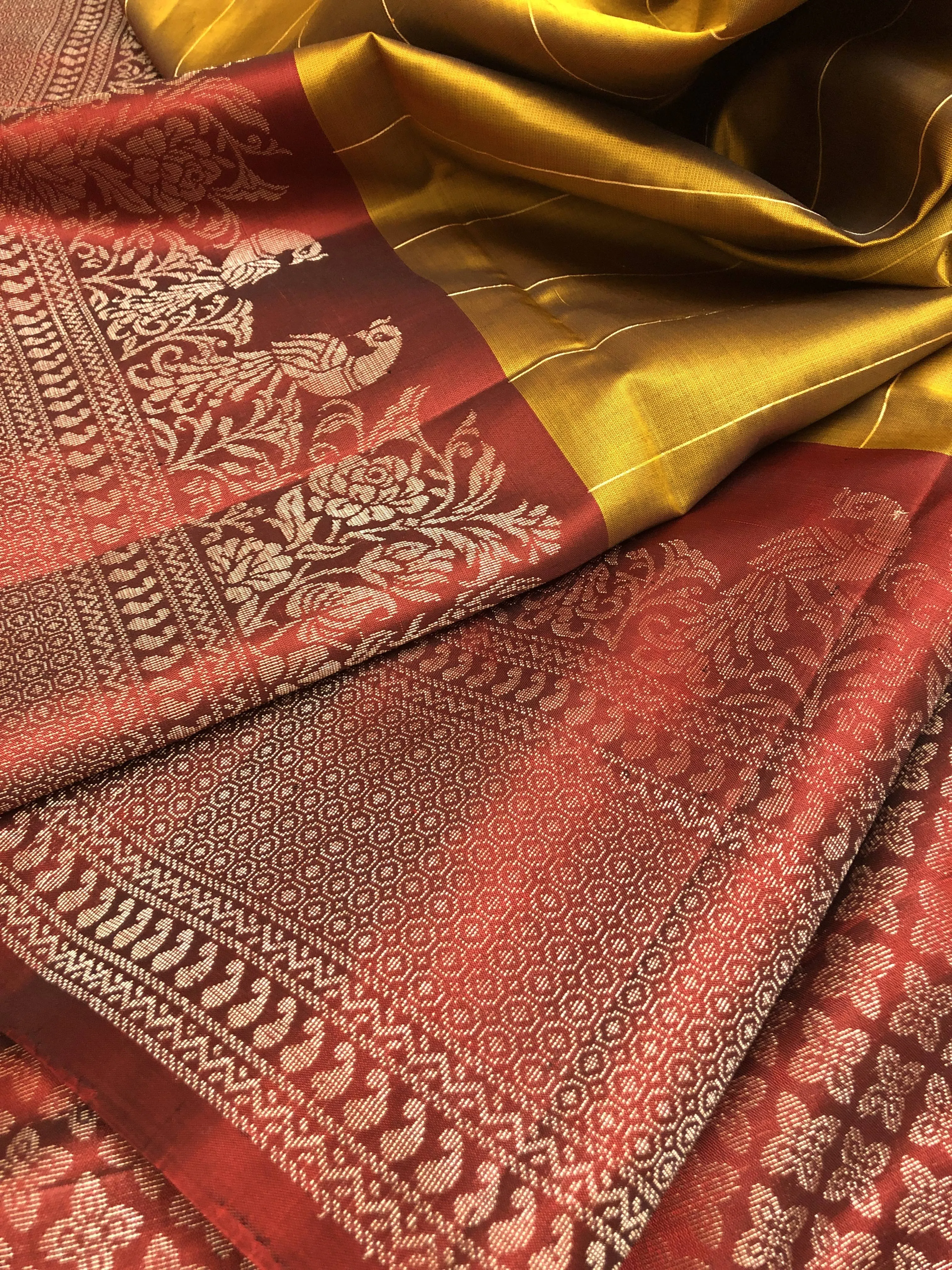 Golden Mustard Color Pure Kanchipuram Silk Saree