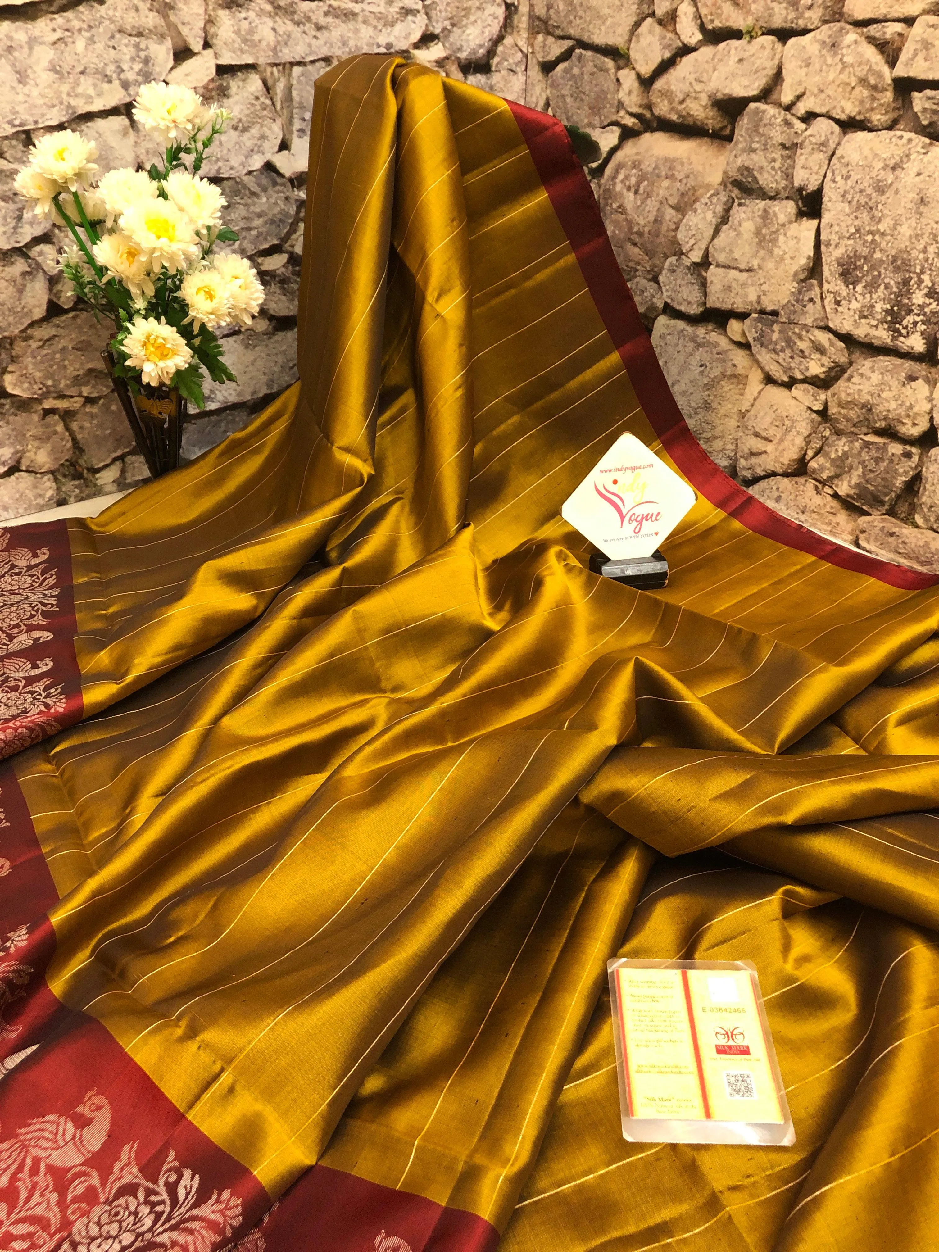 Golden Mustard Color Pure Kanchipuram Silk Saree