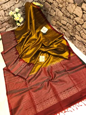 Golden Mustard Color Pure Kanchipuram Silk Saree