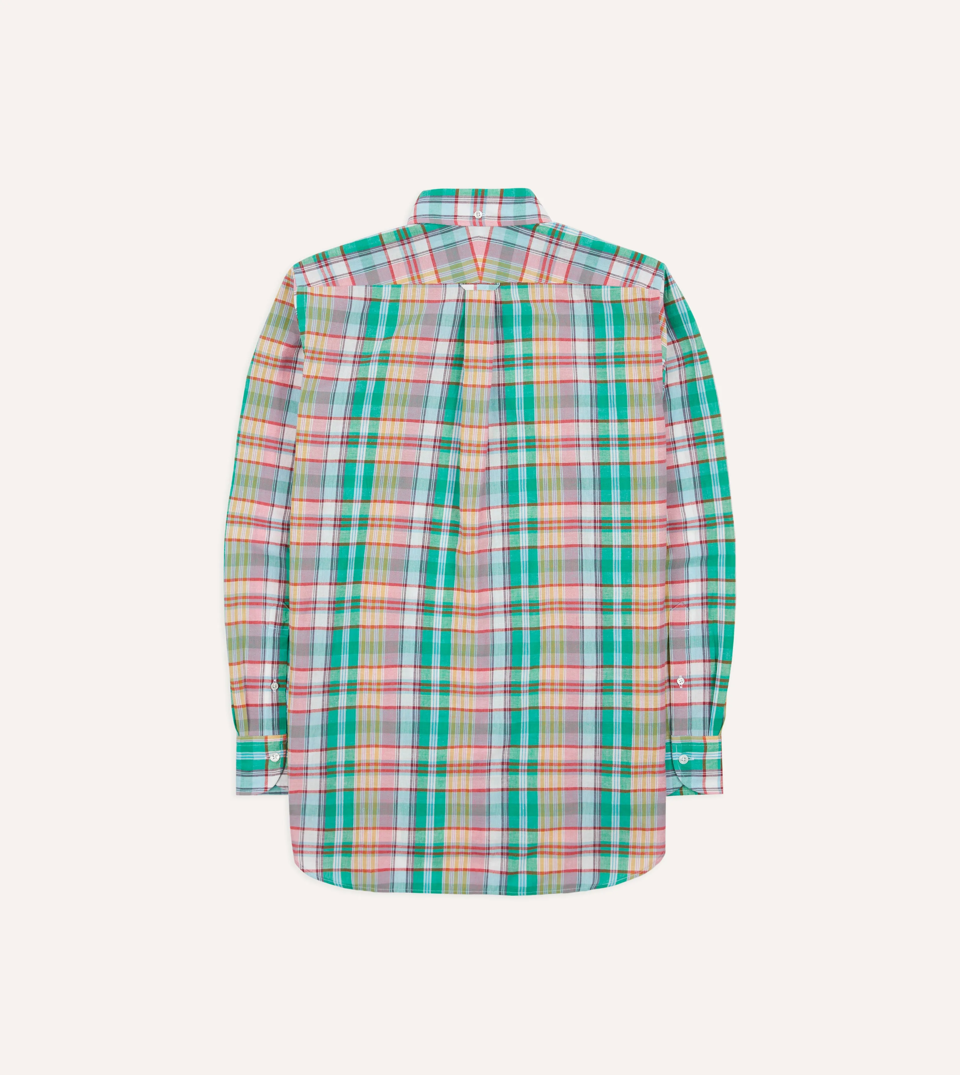 Green and Blue Madras Check Cotton Button-Down Shirt