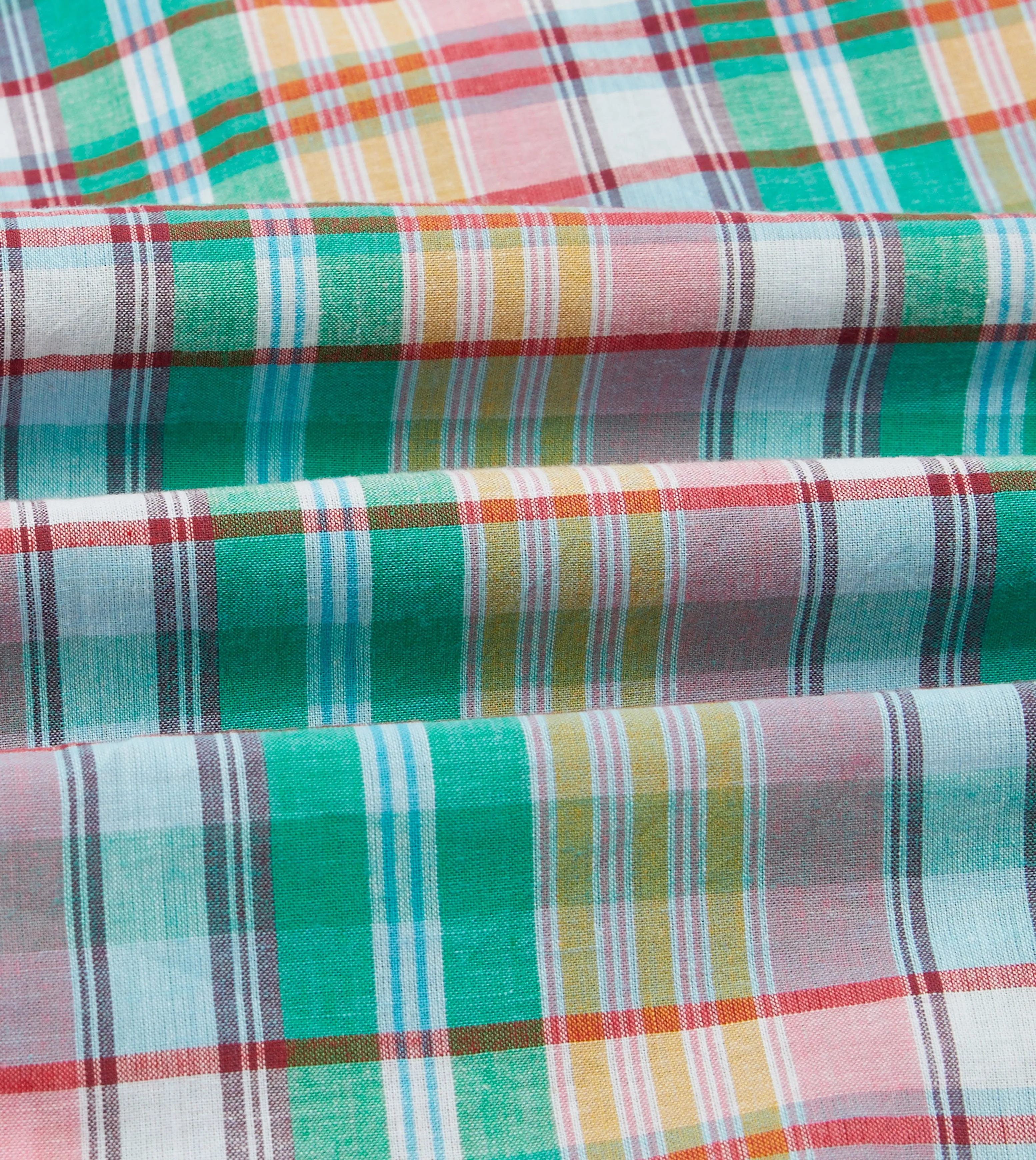 Green and Blue Madras Check Cotton Button-Down Shirt