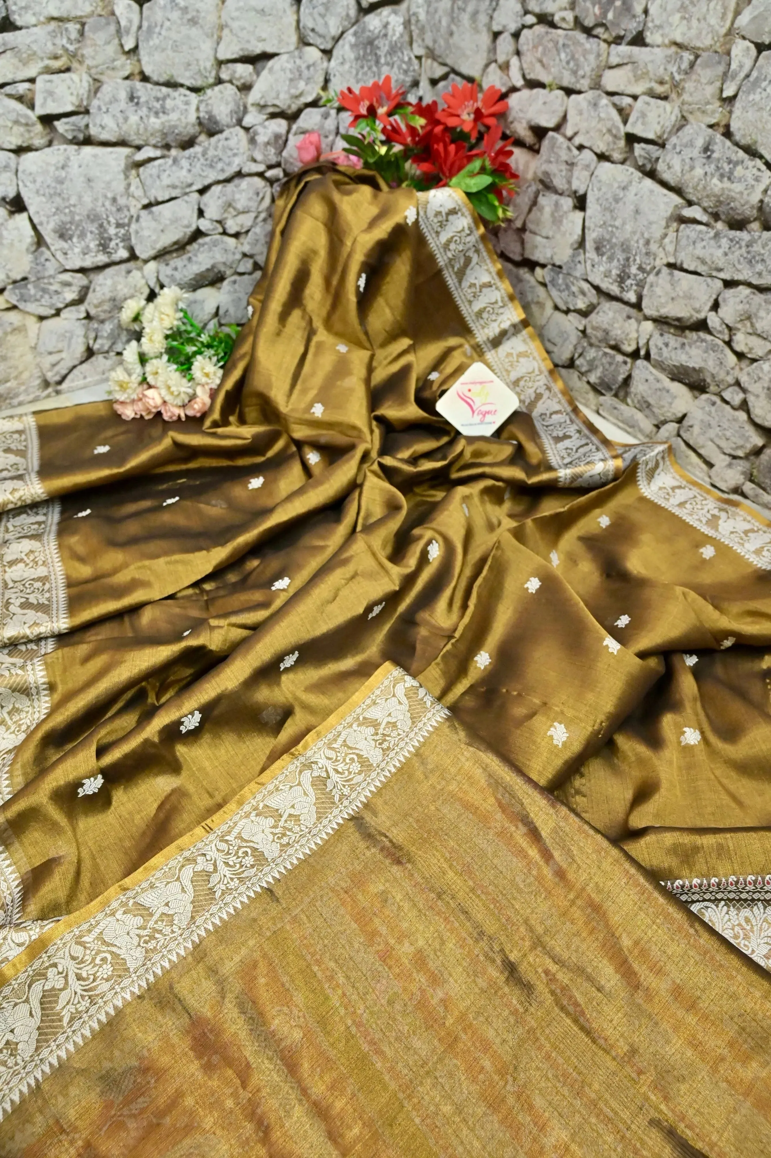 Green Golden Color Handloom Tissue Saree with Baluchari Style Weaving