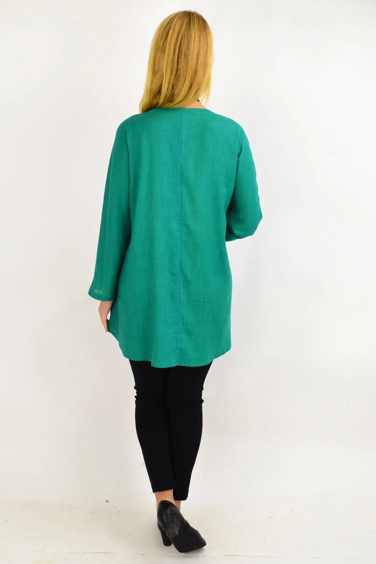 Green V Neck Linen Tunic Shirt