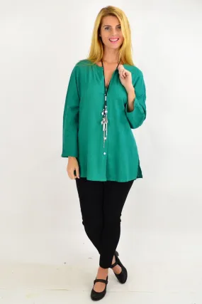 Green V Neck Linen Tunic Shirt