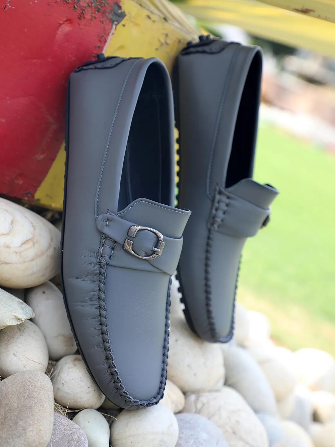 Grey Loafer With Buckle Closure