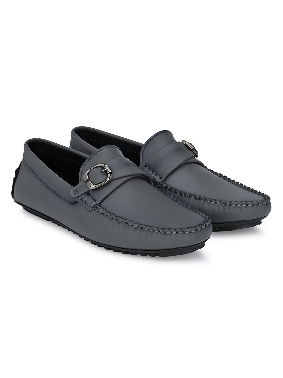 Grey Loafer With Buckle Closure