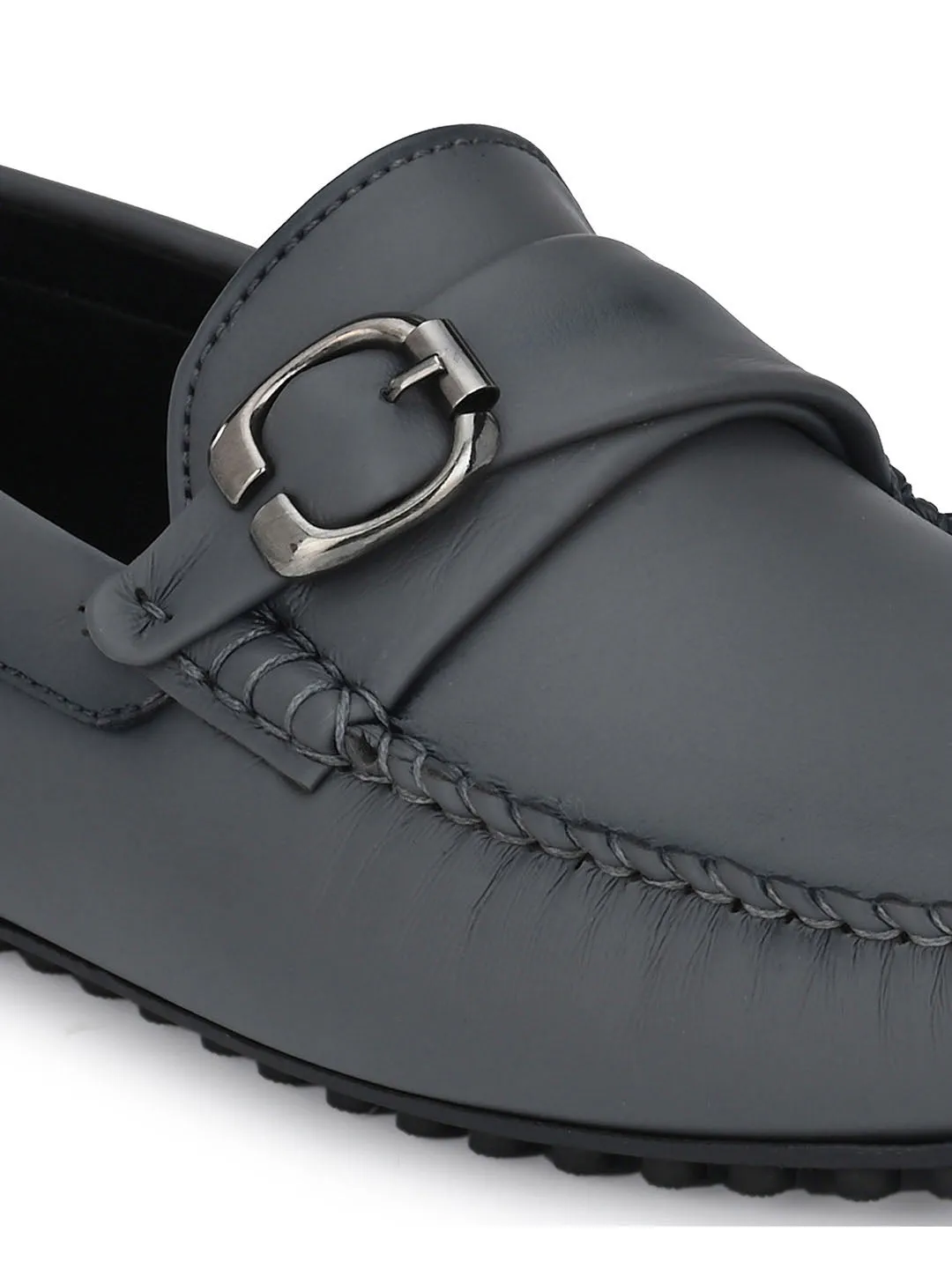 Grey Loafer With Buckle Closure