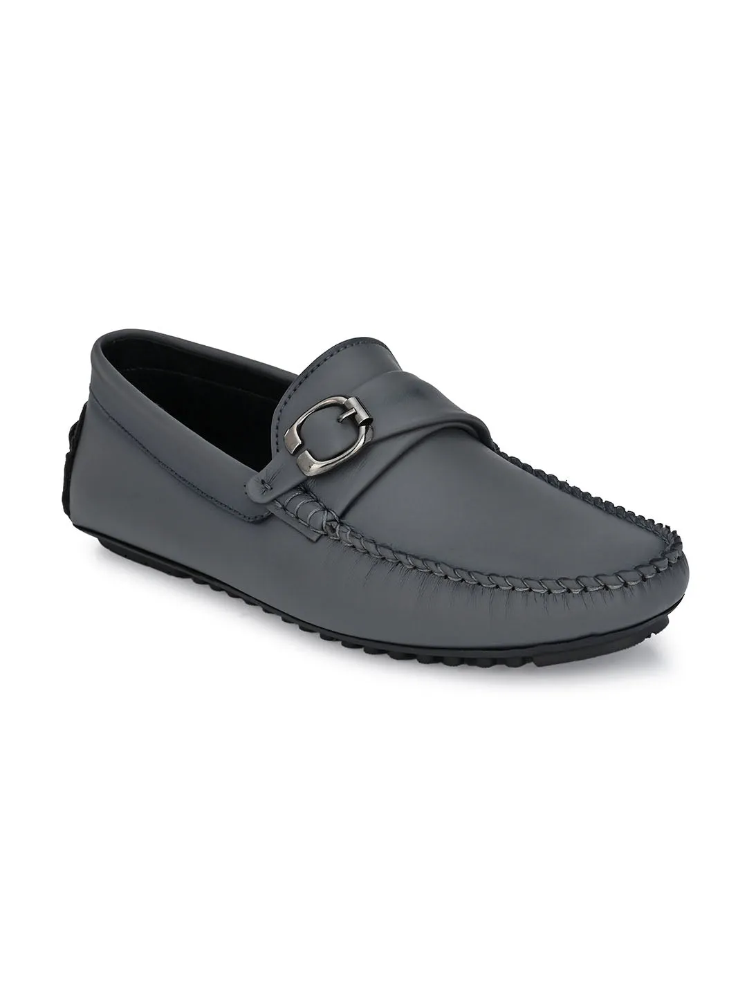 Grey Loafer With Buckle Closure