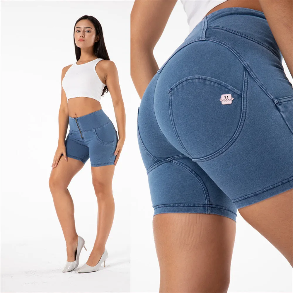 High Waist Dark Thread Light Blue Shorts