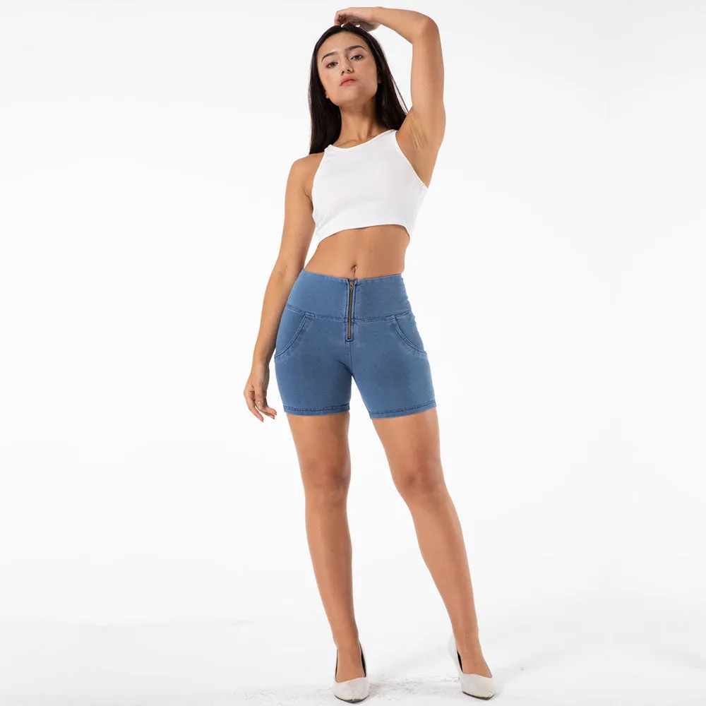 High Waist Dark Thread Light Blue Shorts