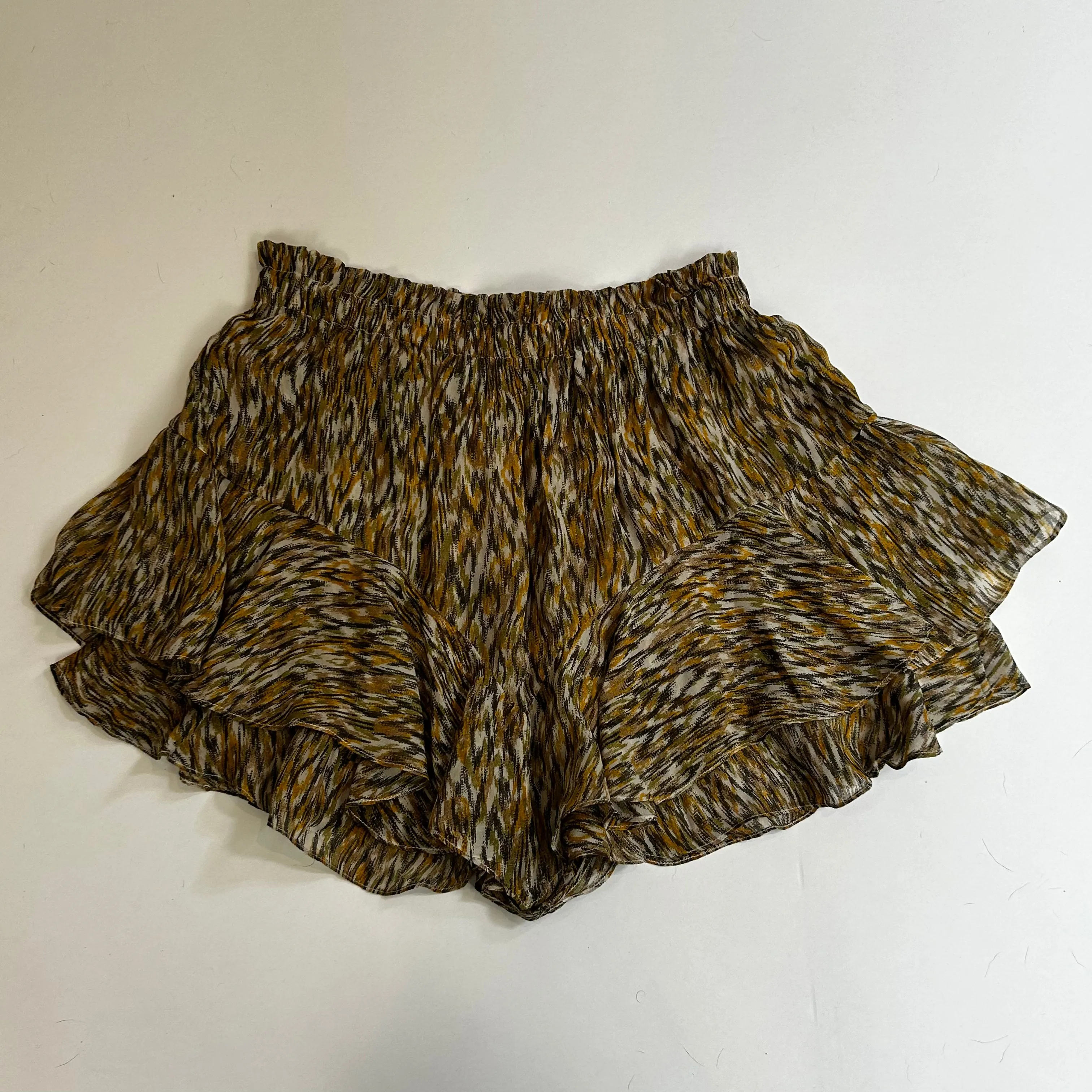 Isabel Marant Etoile Green & Golden Print Chiffon Tiered Mini Skort S