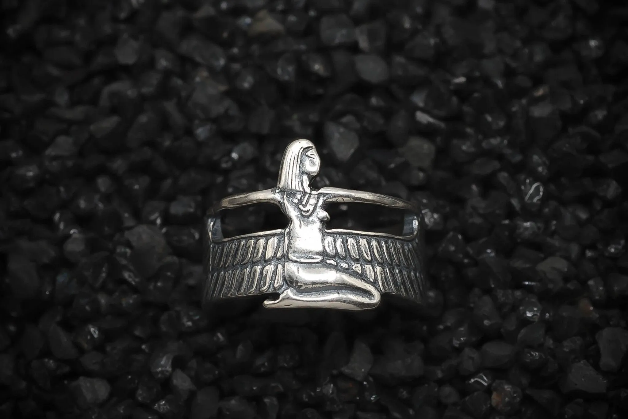 Isis Nut Ring Winged Goddess of the Sky Wrap Ring Ancient Egyptian | 925 Sterling Silver, Oxidized or 18K Gold Plated | Adjustable Size