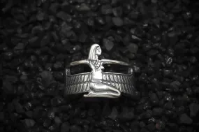 Isis Nut Ring Winged Goddess of the Sky Wrap Ring Ancient Egyptian | 925 Sterling Silver, Oxidized or 18K Gold Plated | Adjustable Size