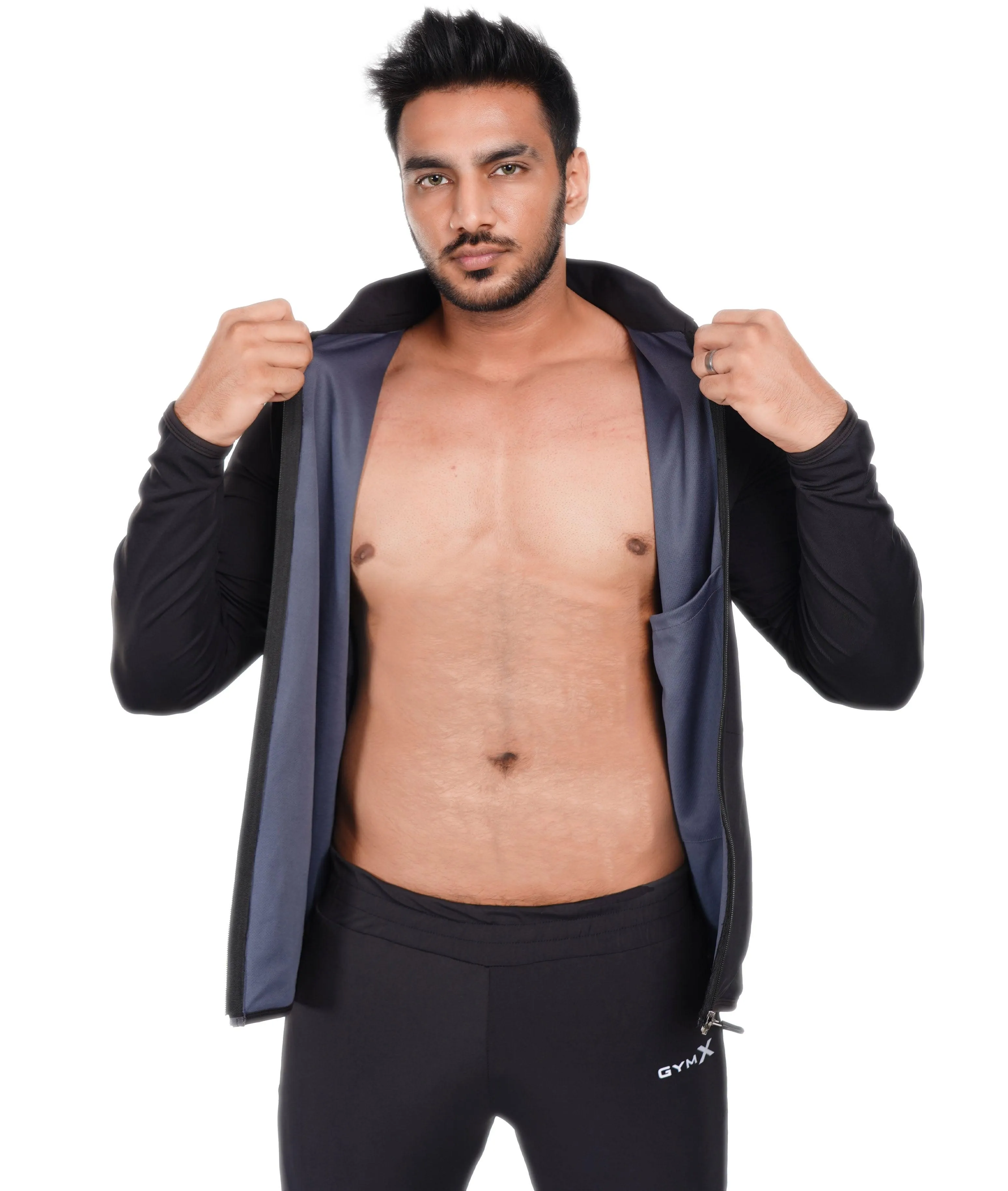 Jet Black GymX Windbreaker Summer Jacket (Dedicated Phone Pocket) - Sale