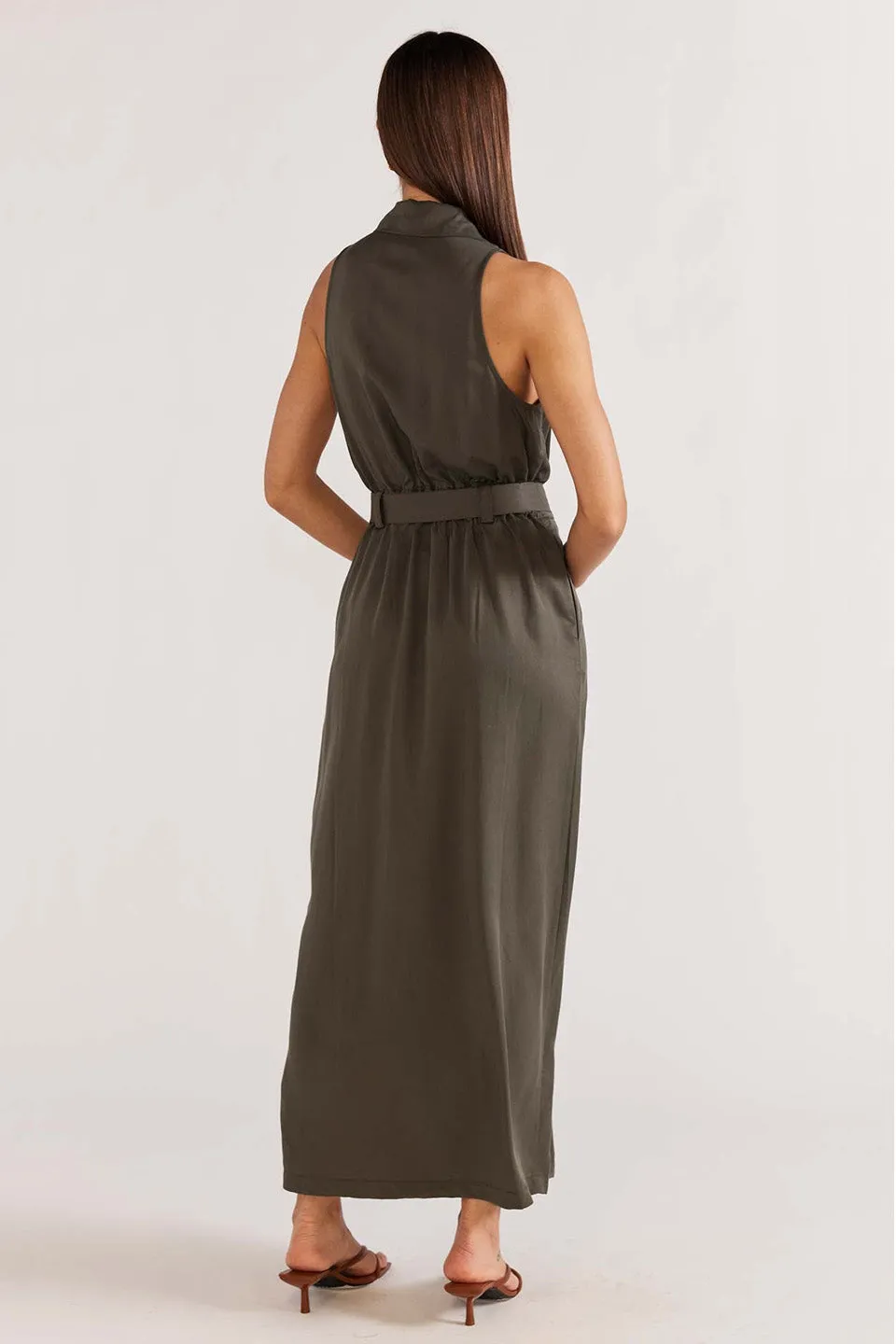 Kendi Khaki Cargo Midi Dress