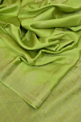 Leaf Green Color Mashru Banarasi Saree with Silver Zari Work