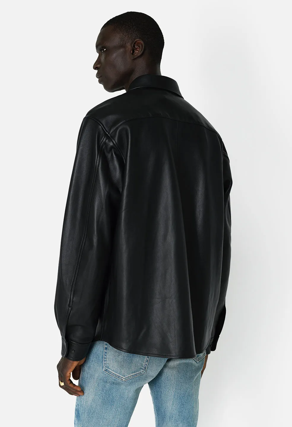 Leather Cloak Button Up / Black