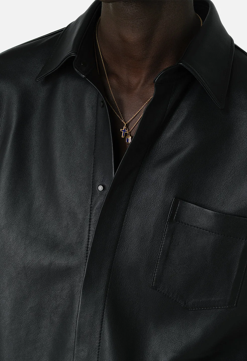 Leather Cloak Button Up / Black