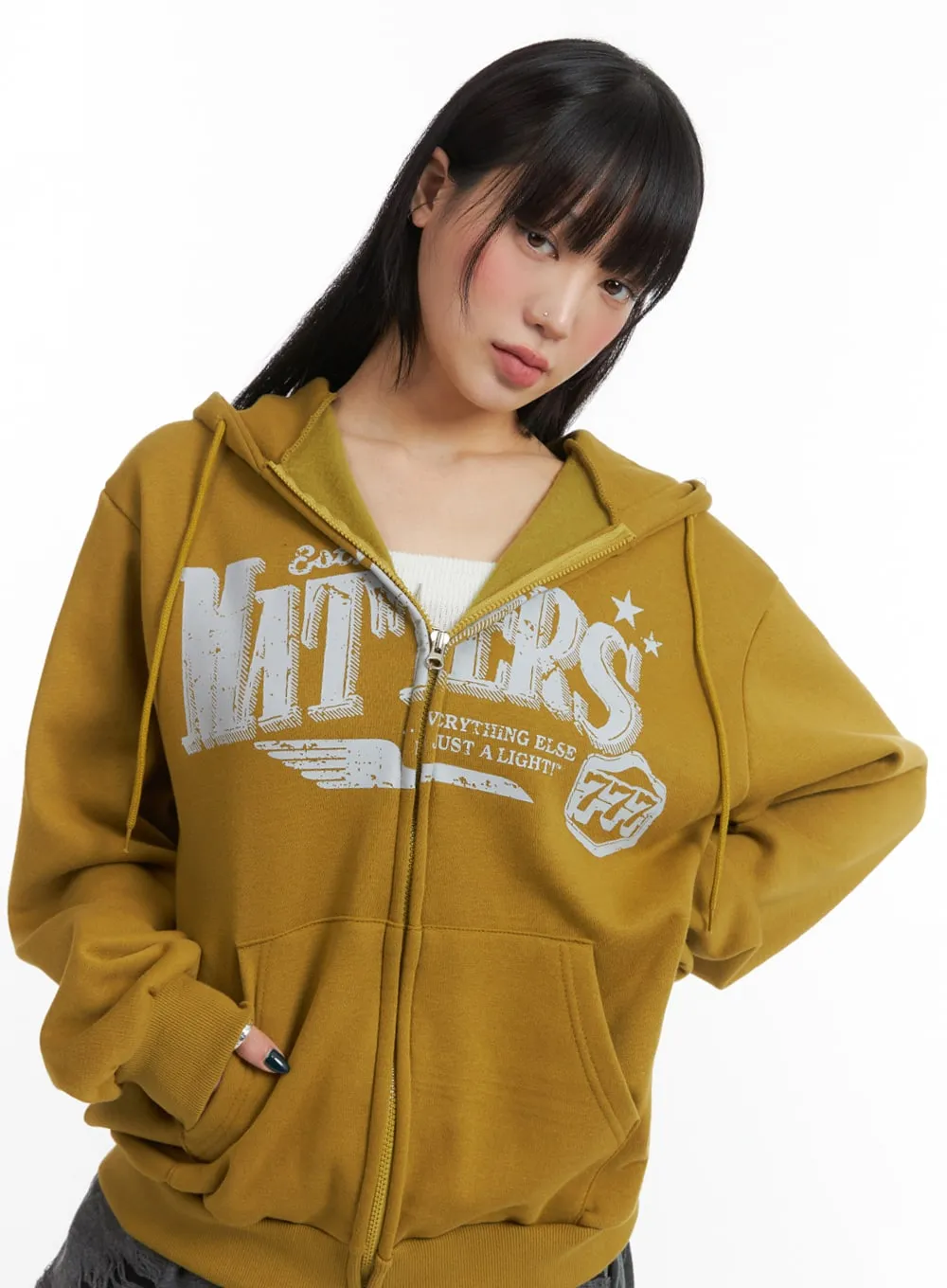 Lettering Zip-Up Hoodie IJ410