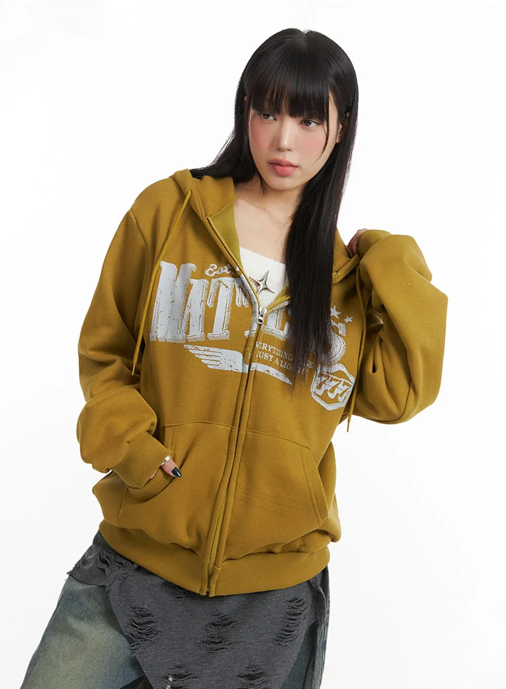 Lettering Zip-Up Hoodie IJ410