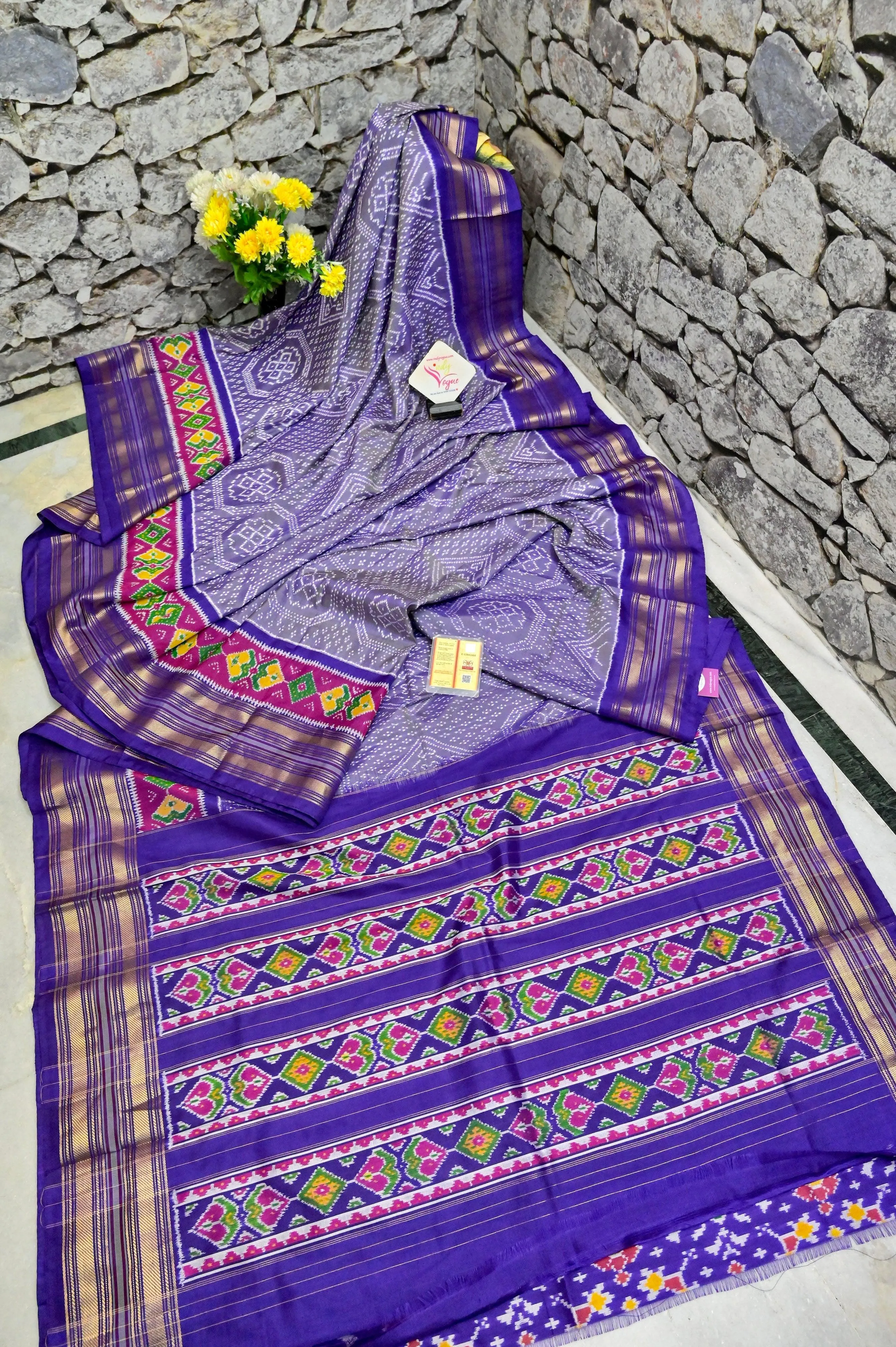 Lilac Color Twill Ikat Silk Saree