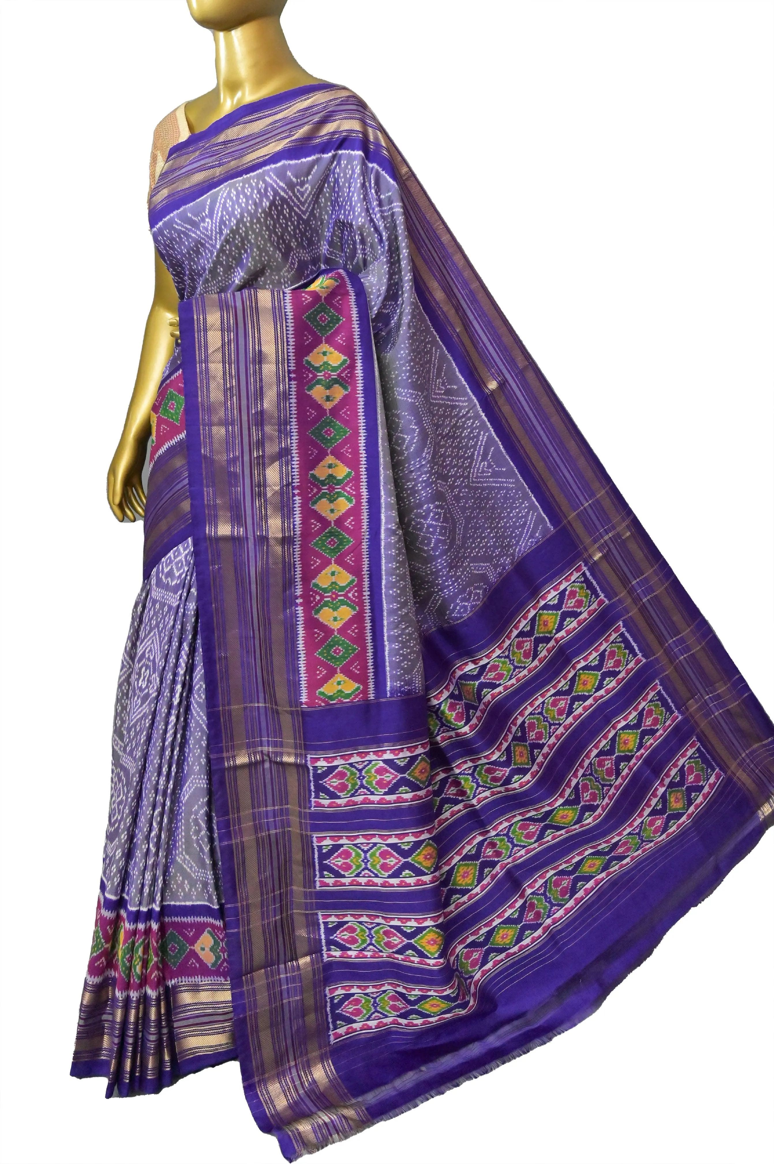 Lilac Color Twill Ikat Silk Saree