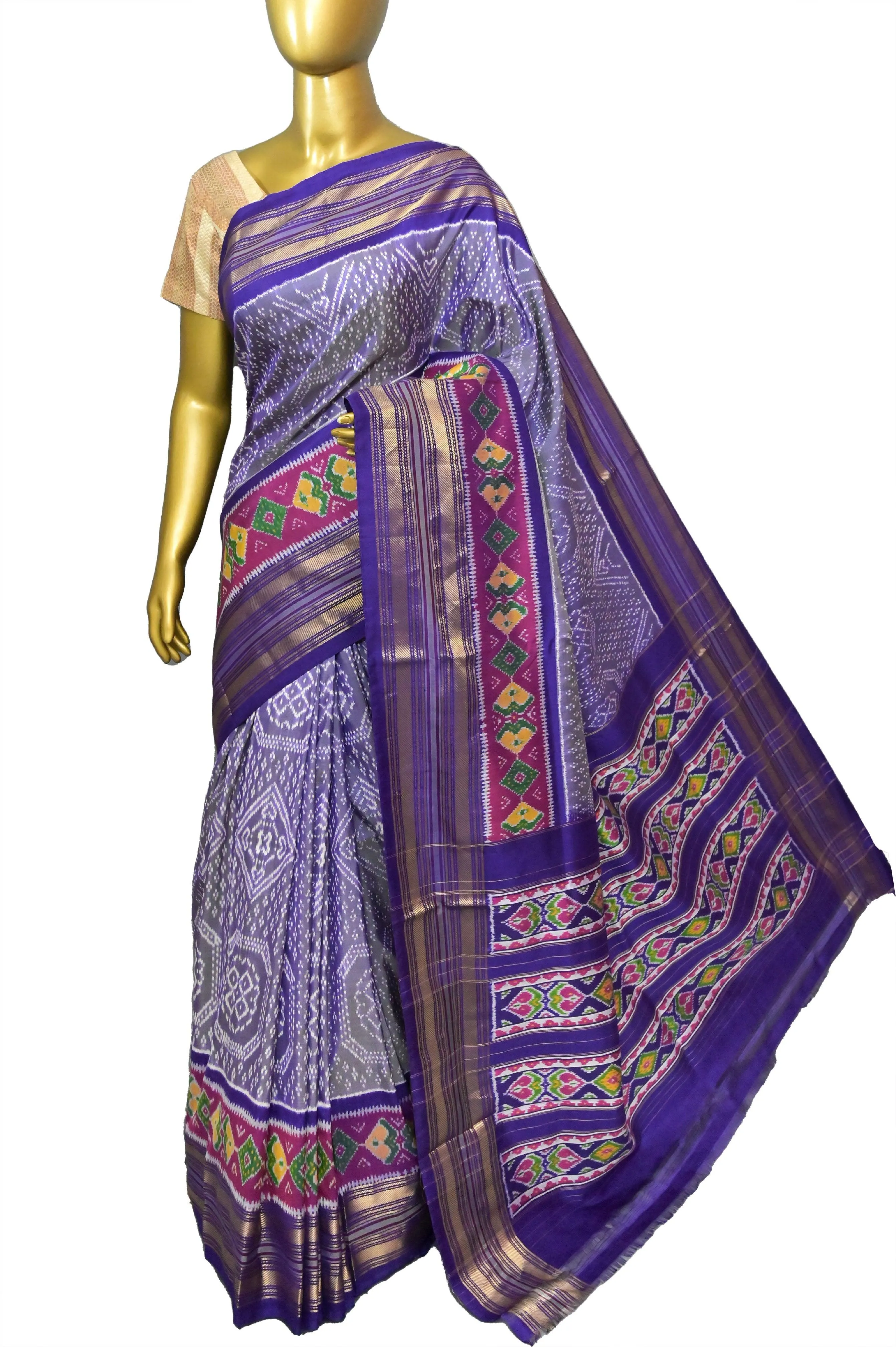 Lilac Color Twill Ikat Silk Saree