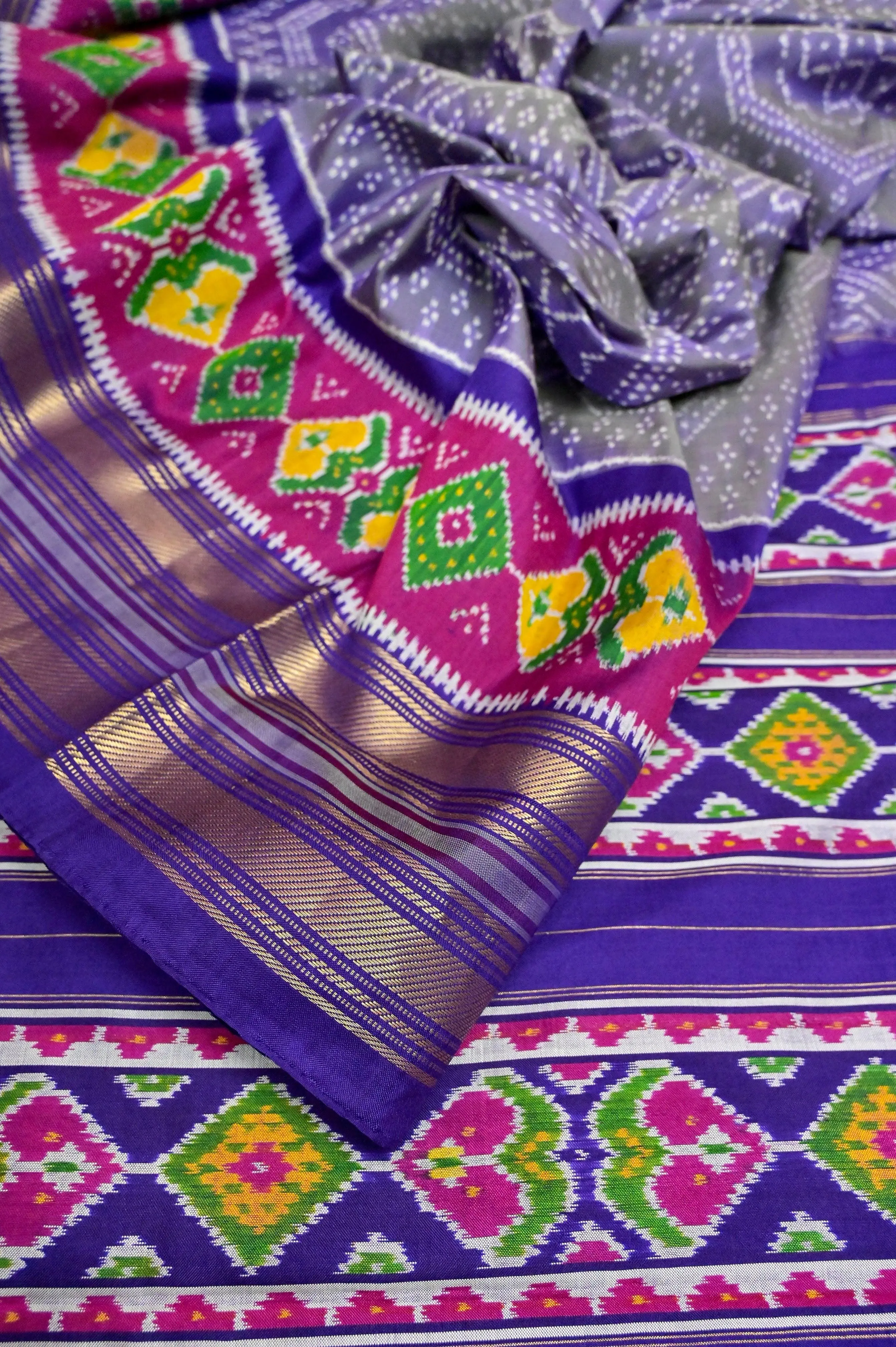 Lilac Color Twill Ikat Silk Saree