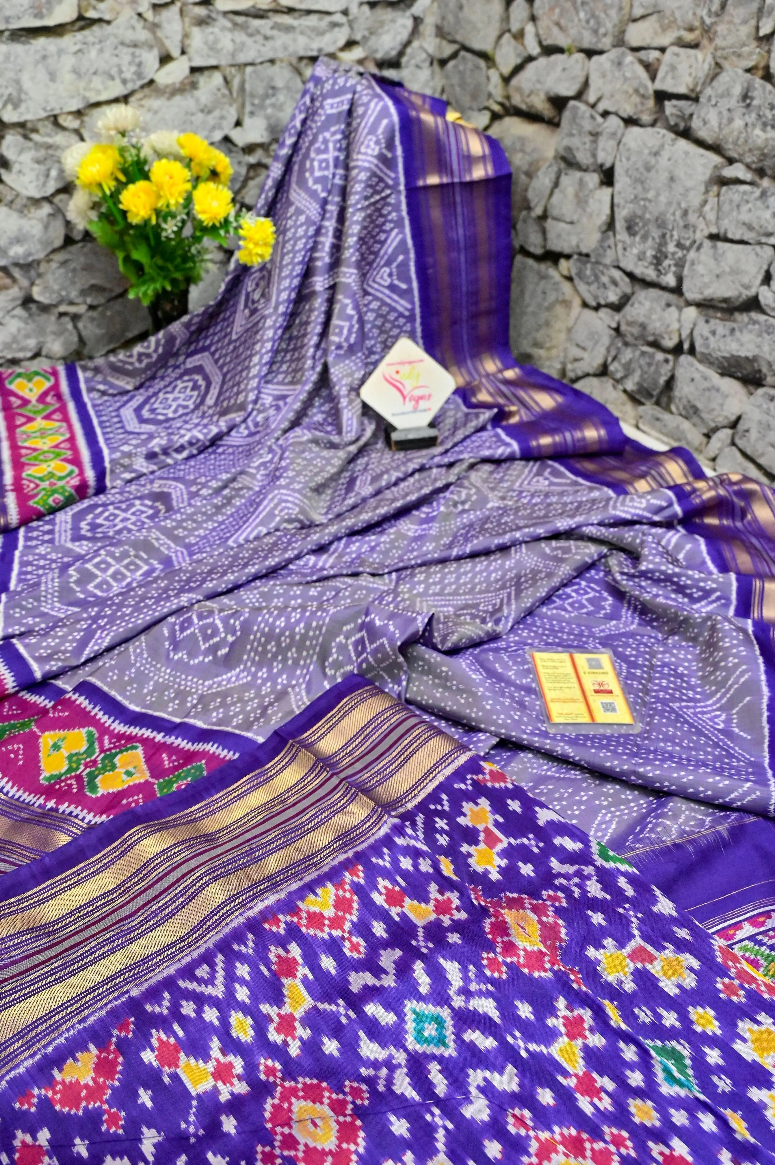 Lilac Color Twill Ikat Silk Saree