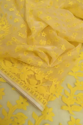 Lime Yellow Color Muslin Jamdani Saree