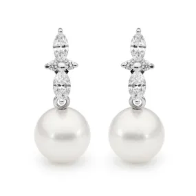 Marquise cut diamond and pearl earrings