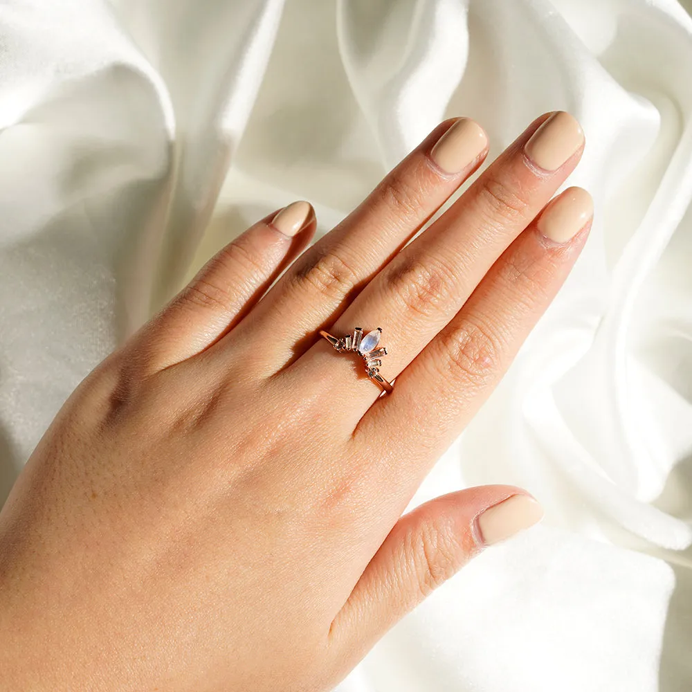 Marquise Moonstone And White Sapphire Band