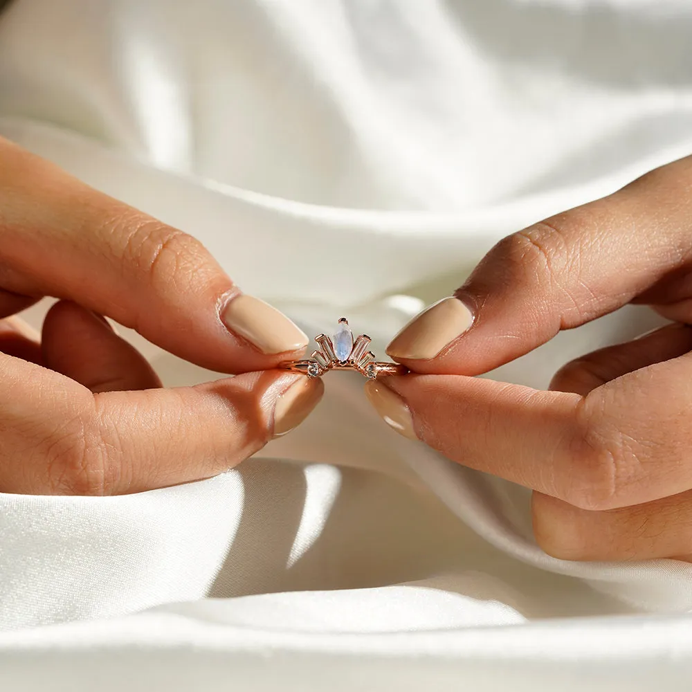 Marquise Moonstone And White Sapphire Band